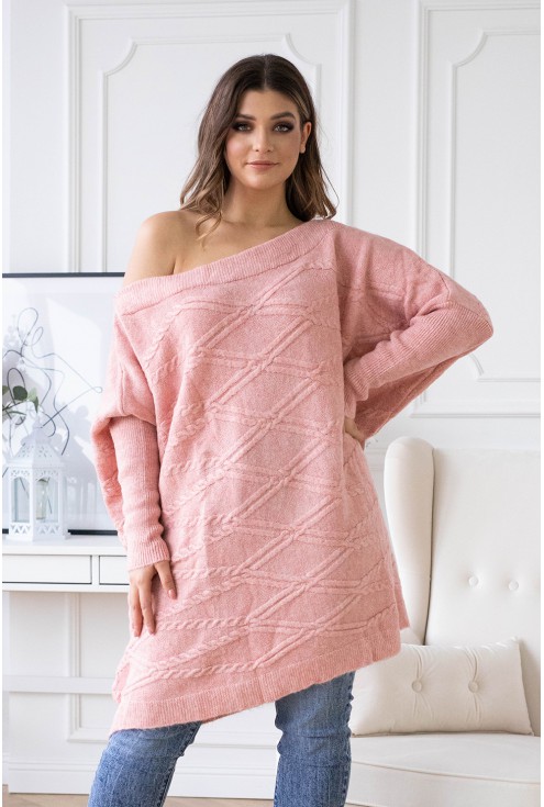 długi pudrowy sweterek plus size