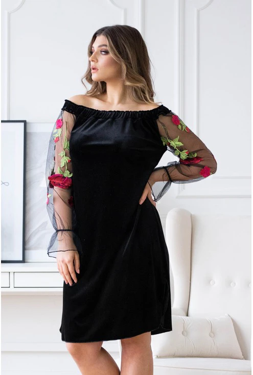 czarna welurowa sukienka hiszpanka z koronką xxl
