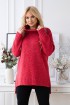 Czerwony/malinowy ciepły sweter-tunika z golfem ze ściągaczem - LESCA