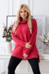 Czerwony/malinowy ciepły sweter-tunika z golfem ze ściągaczem - LESCA