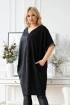 Czarna tunika-sukienka z eko skórą i ozdobną taśmą przy rękawach - VESTI