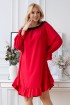 Czerwona sukienka hiszpanka z czarną falbanką przy dekolcie - RENEL