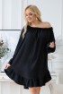 Czarna sukienka hiszpanka z czarną falbanką przy dekolcie - RENEL