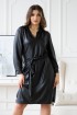 Czarna sukienka z eko skóry z wiązaniem - OTYLYA