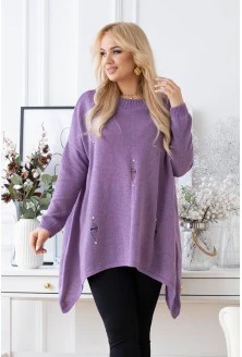 Fioletowy melanż sweterek z przetarciami i ćwiekami - MERLIN