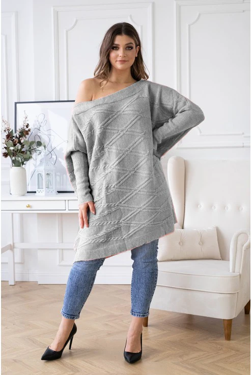Wygodny sweterek w szarym kolorze duże rozmiary xxl