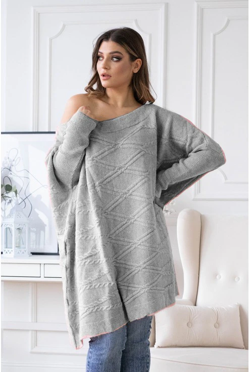 Duży szary sweterek oversize PAOLA sklep XL-ka