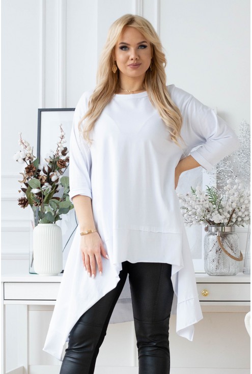 biała asymetryczna bluzka/tunika plus size
