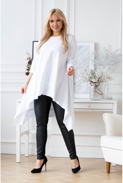 modna biała asymetryczna bluzka plus size