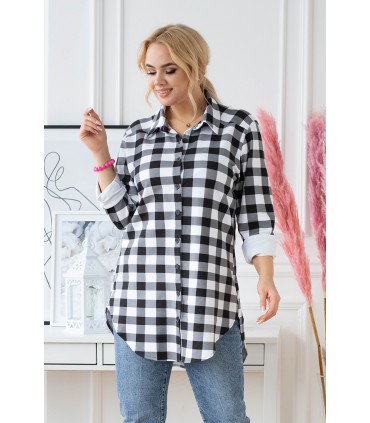 Koszula/tunika dresowa plus size w biało-czarną kratę - ANICA