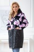 Czarna bluzo-kurtka plus size w pudrowe kwiaty z łączonych materiałów - JOLLY