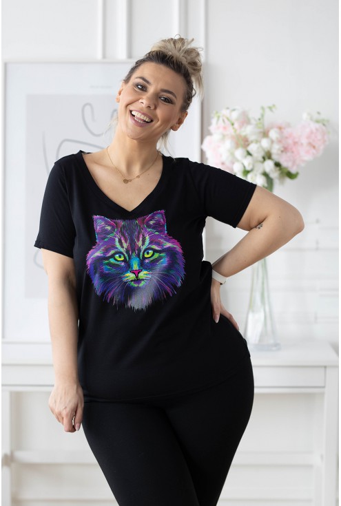 modna bluzka z kotem plus size
