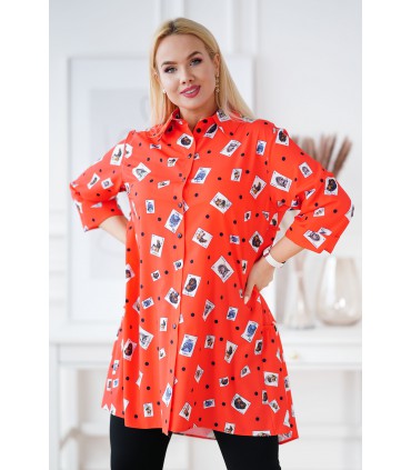 Pomarańczowa koszula tunika plus size z wzorem - ROSALIE