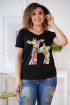 Czarny t-shirt z krótkim rękawem - wzór żyrafy - SASHA