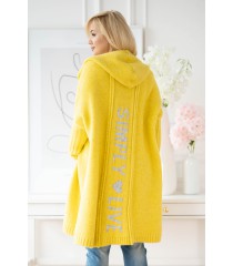 Żółty kardigan plus size z napisem na plecach - FENSI
