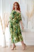 Sukienka 7/8 z wzorem w zielone liście  - GRAND PRINT