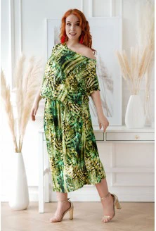Sukienka 7/8 z wzorem w zielone liście - Grand Print
