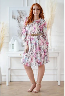 Kremowa sukienka w kolorowe kwiaty - Sarisa