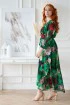 Długa butelkowa sukienka w kwiaty z kopertowym dekoltem - Anhela