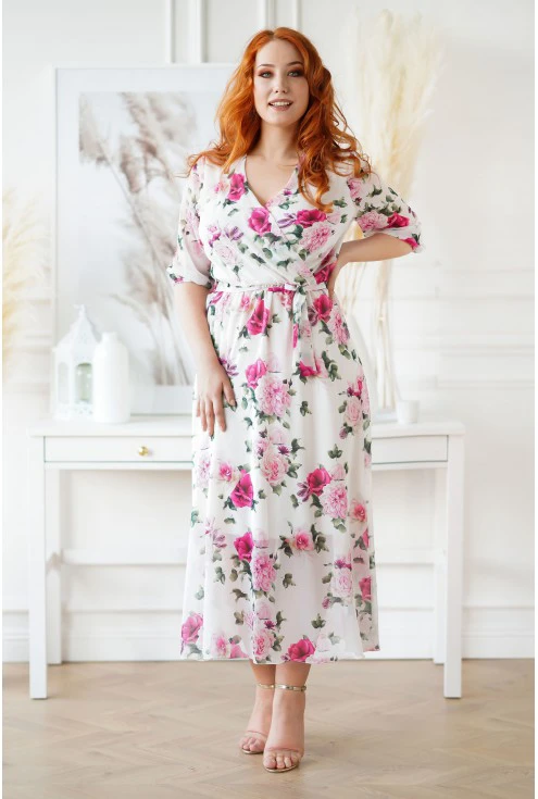 Kremowa sukienka maxi w kwiaty