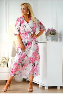 Kremowa sukienka w duże różowe kwiaty - Adela