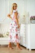 Biała sukienka maxi w różowe kwiaty z krótkim rękawkiem - Alister