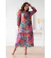 Fioletowa sukienka z siateczki w kolorowe liście - Sintia