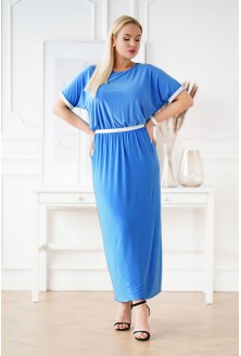 Niebieska długa sukienka ze srebrnymi taśmami - CLEMENTINE