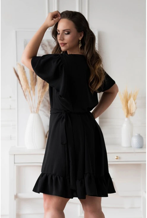 Czarna kopertowa sukienka z wiązaniem w pasie dla kobiet xxl