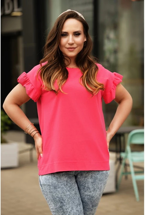Różowa bluzka z falbaną na rękawach plus size dla kobiet xxl