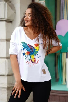 Biały t-shirt plus size z nadrukiem kolorowego kolibra - Irina