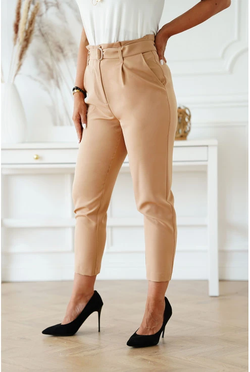 Beżowe eleganckie spodnie plus size