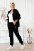 Czarny bawełniany welurowy dres plus size z ozdobnym koronkowym lampasem - zestaw - Yvonne