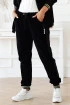 Czarny bawełniany welurowy dres plus size z ozdobnym koronkowym lampasem - zestaw - Yvonne