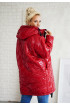 Czerwona ciepła długa pikowana kurtka z kapturem - Venice
