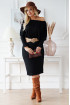 Czarna sukienka z prążkiem z długim rękawem i bufkami - Laresa