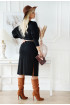Czarna sukienka z prążkiem z długim rękawem i bufkami - Laresa
