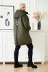 Oliwkowa długa kurtka jesienna - zimowa z ozdobną naszywką na plecach - Loris