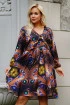 Brązowa sukienka w kolorowy wzór z falbankami - Renes