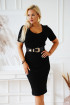 Czarna dopasowana sukienka z prążkiem z krótkim rękawkiem - Tossi