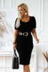 Czarna dopasowana sukienka z prążkiem z krótkim rękawkiem - Tossi
