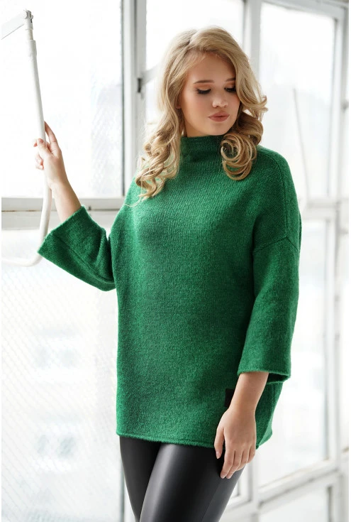 Zielony sweter z rękawem 3/4 i stójką - Altea