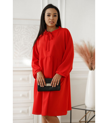 Czerwona rozkloszowana sukienka z wiązaniem na dekolcie - Darie