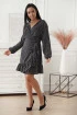 Czarna kopertowa sukienka w kremowy wzorek z wiązaniem w pasie  - Celeste