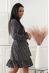 Czarna kopertowa sukienka w kremowy wzorek z wiązaniem w pasie  - Celeste