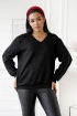 Czarny sweter z ażurową taśmą na rękawie - Lores