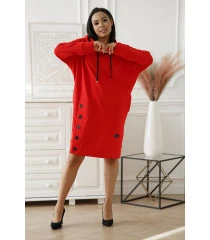 Czerwona dresowa sukienka z guzikami i półgolfem - Gaja