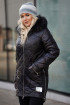 Czarna pikowana kurtka zimowa z czarnym futerkiem z suwakami po bokach - Ruby