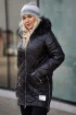 Czarna pikowana kurtka zimowa z czarnym futerkiem z suwakami po bokach - Ruby