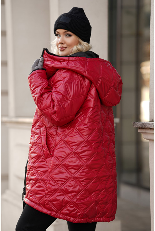 wiśniowa pikowana ciepła kurtka - duże rozmiary